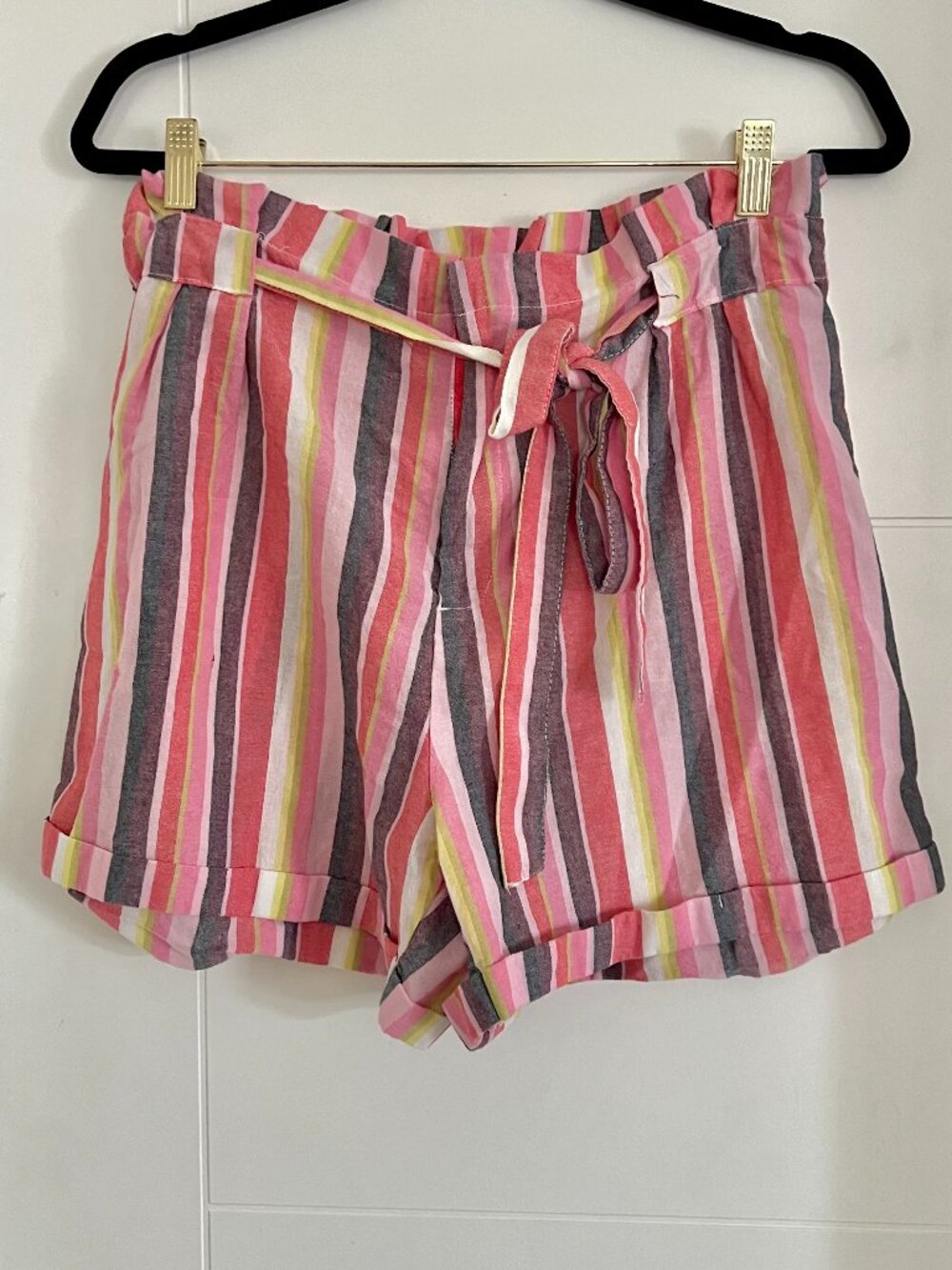 Vintage Just Living Multi-Coloured Vertical Striped Paper Bag Shorts